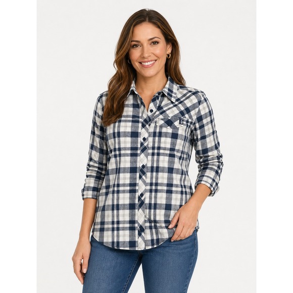 The North Face Tops - The North Face Womens XS Plaid Button Down Shirt Navy Blue White Long Sleeve